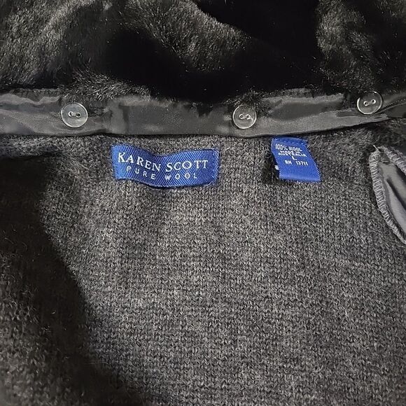 100%Wool Sweater Jacket Faux Fur SzLg Removable Collar Fuzzy Cozy Preppy Y2K NWT - Picture 13 of 16